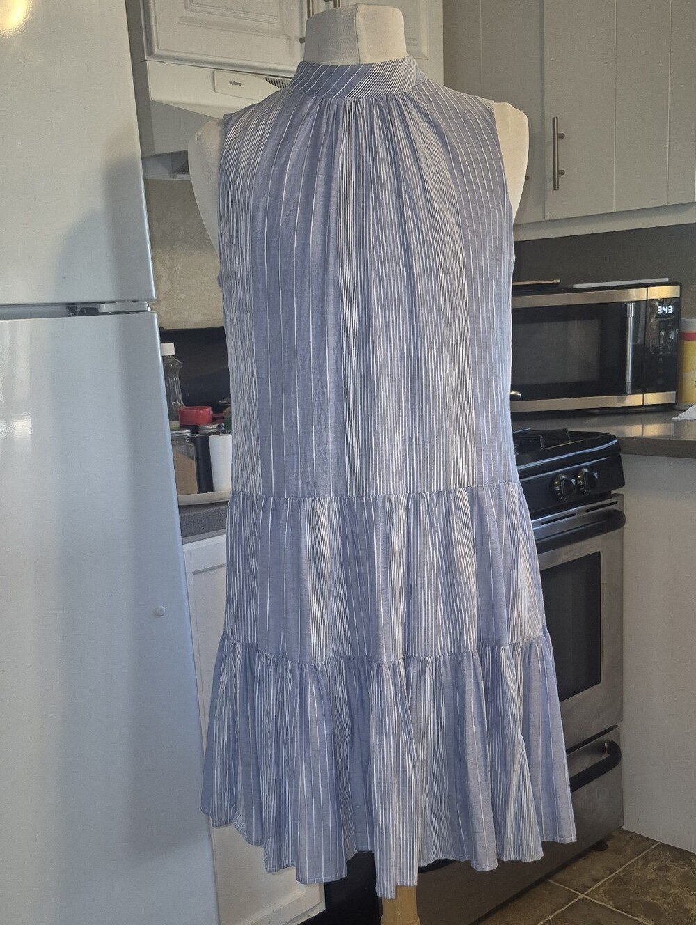 Calvin Klein Blue Stripe Tiered Sundress